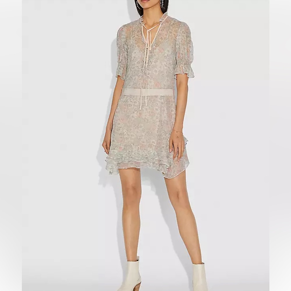 COACH 100% SILK FLORAL TIERED DRESS 8 - Picture 2 of 5